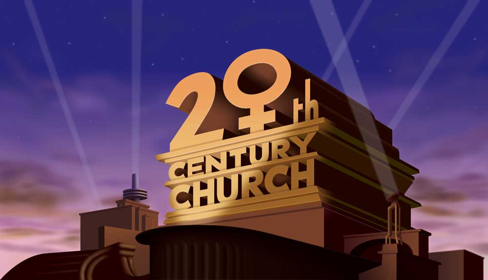 (Pastiche of 20th Century Fox logo, using 20th Century Church, with the female gender symbol forming the 0 in 20th)
